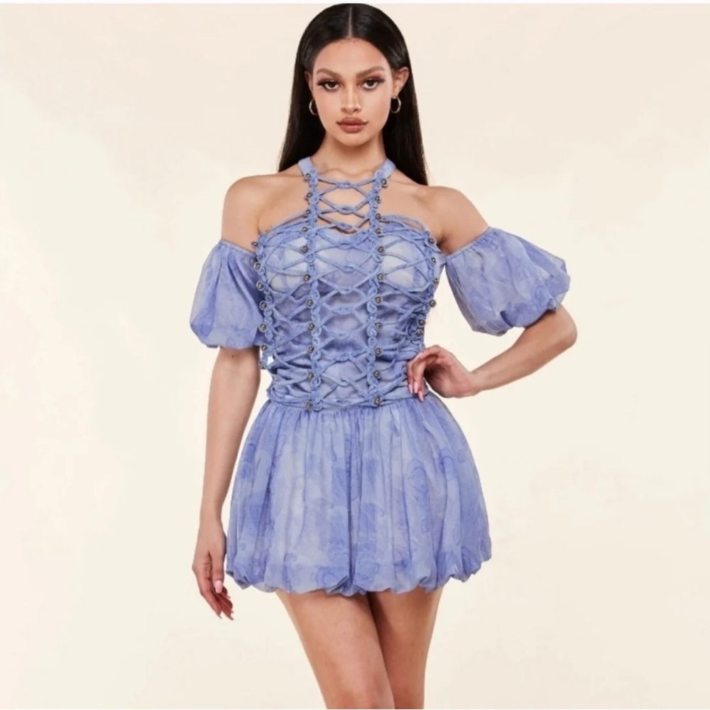 L'Atiste Blue Halter Mini Dress • S